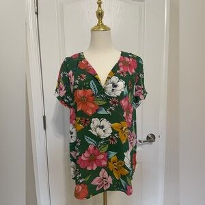 DR2 Orange and Pink Flutter Sleeve Polo Blouse